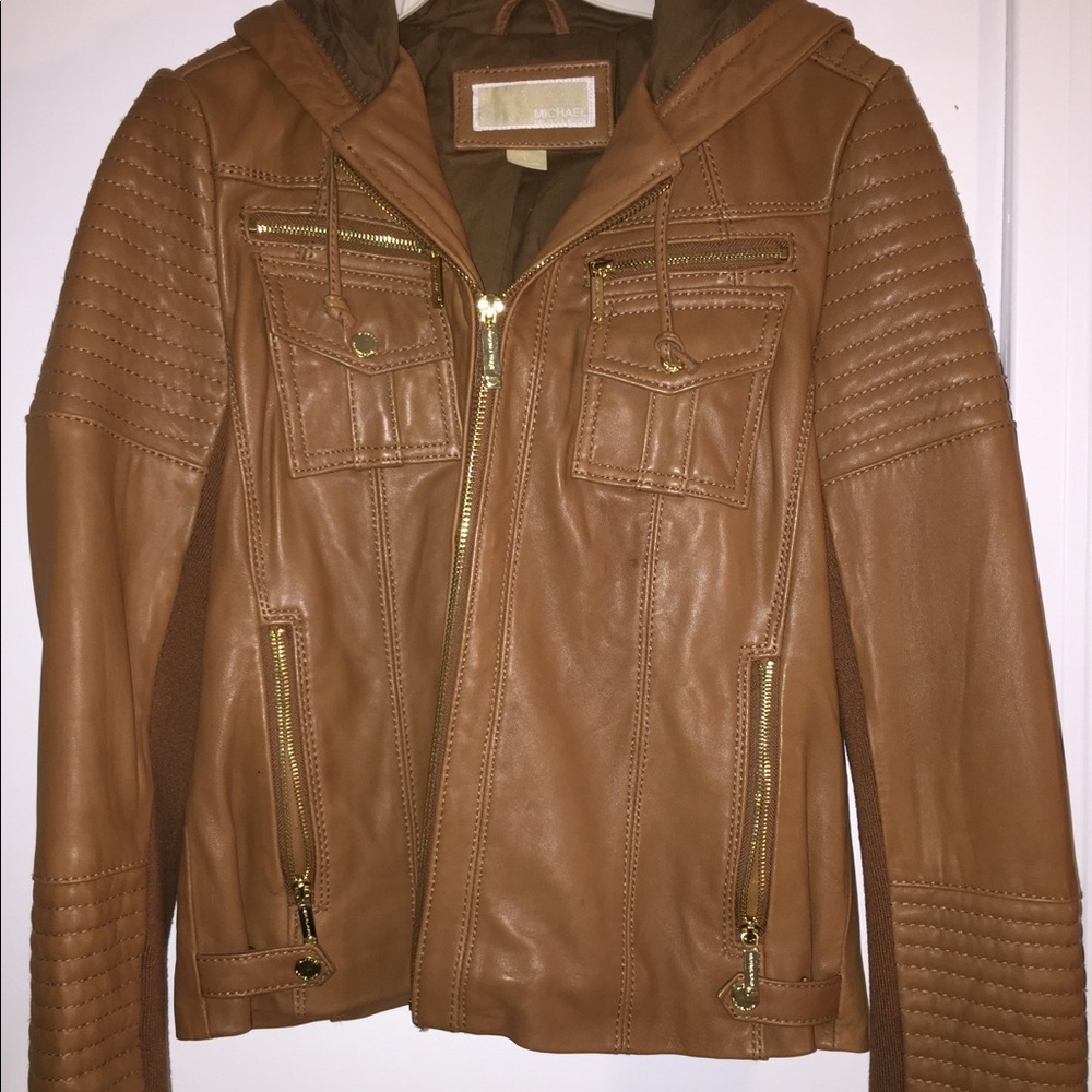 Leather Michael kors hooded jacket